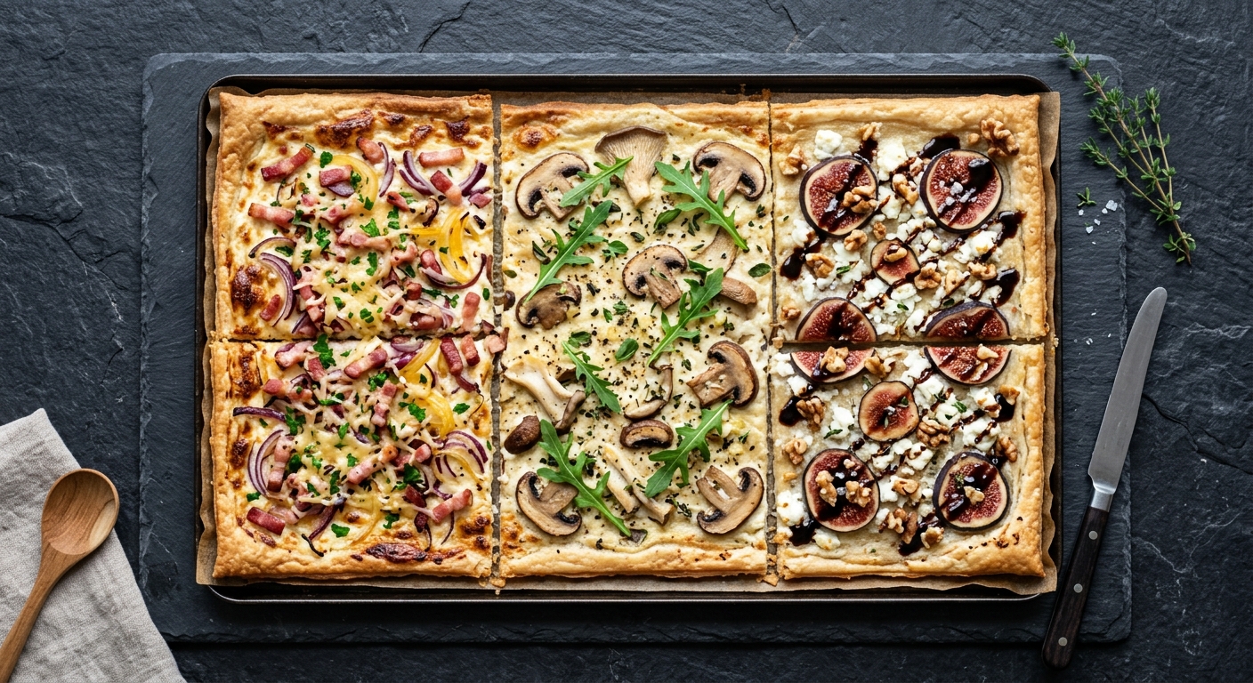 Flammkuchen vom Blech in drei Sorten – Hauptgang