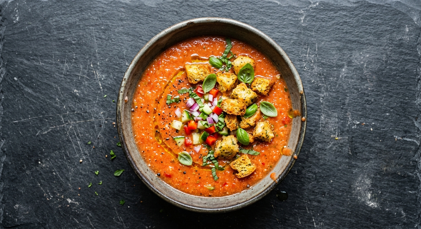 Gazpacho mit Basilikum-Croutons – Vorspeise