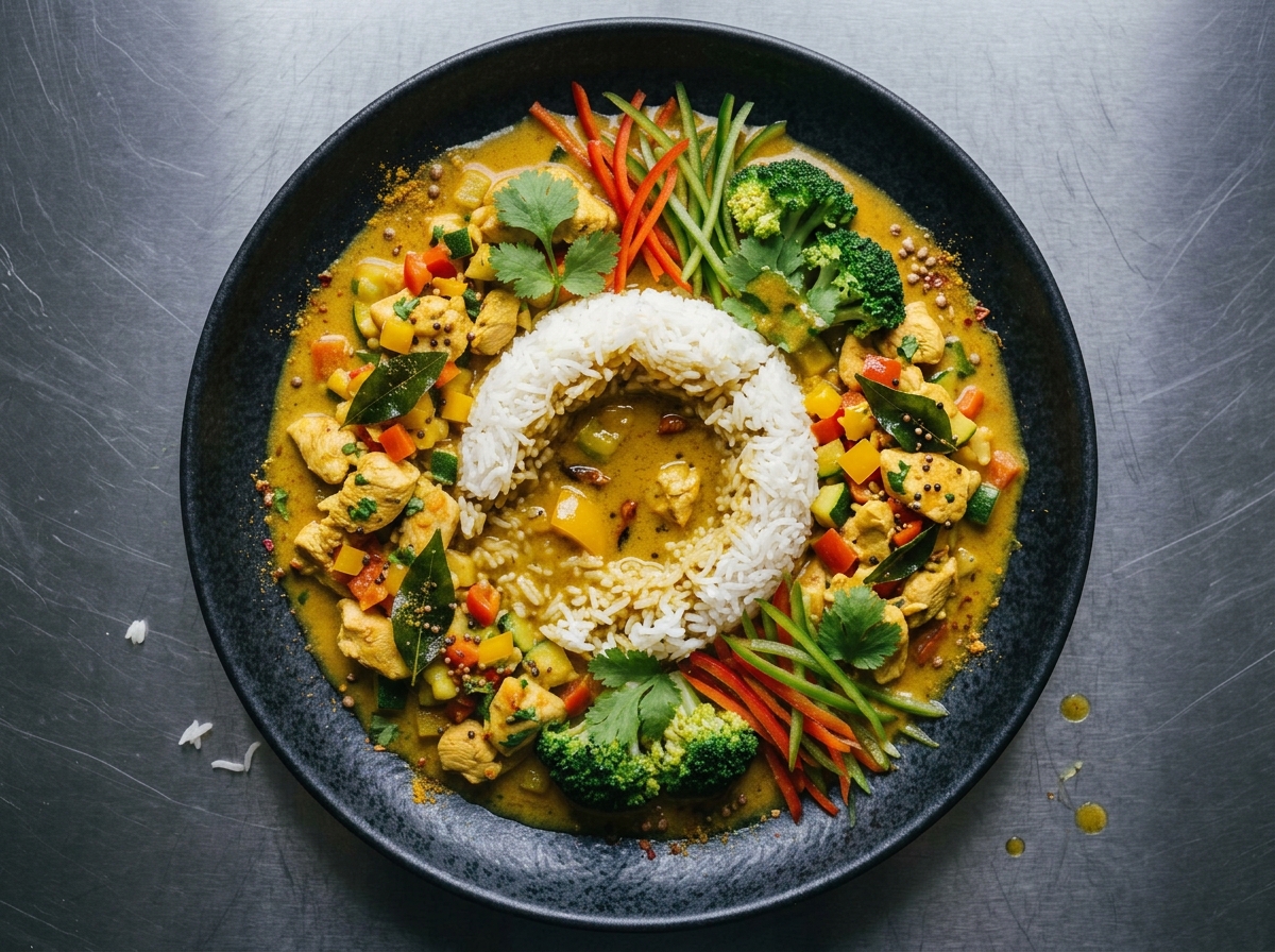 Hähnchen-Gemüse-Curry mit Reis – Hauptgang