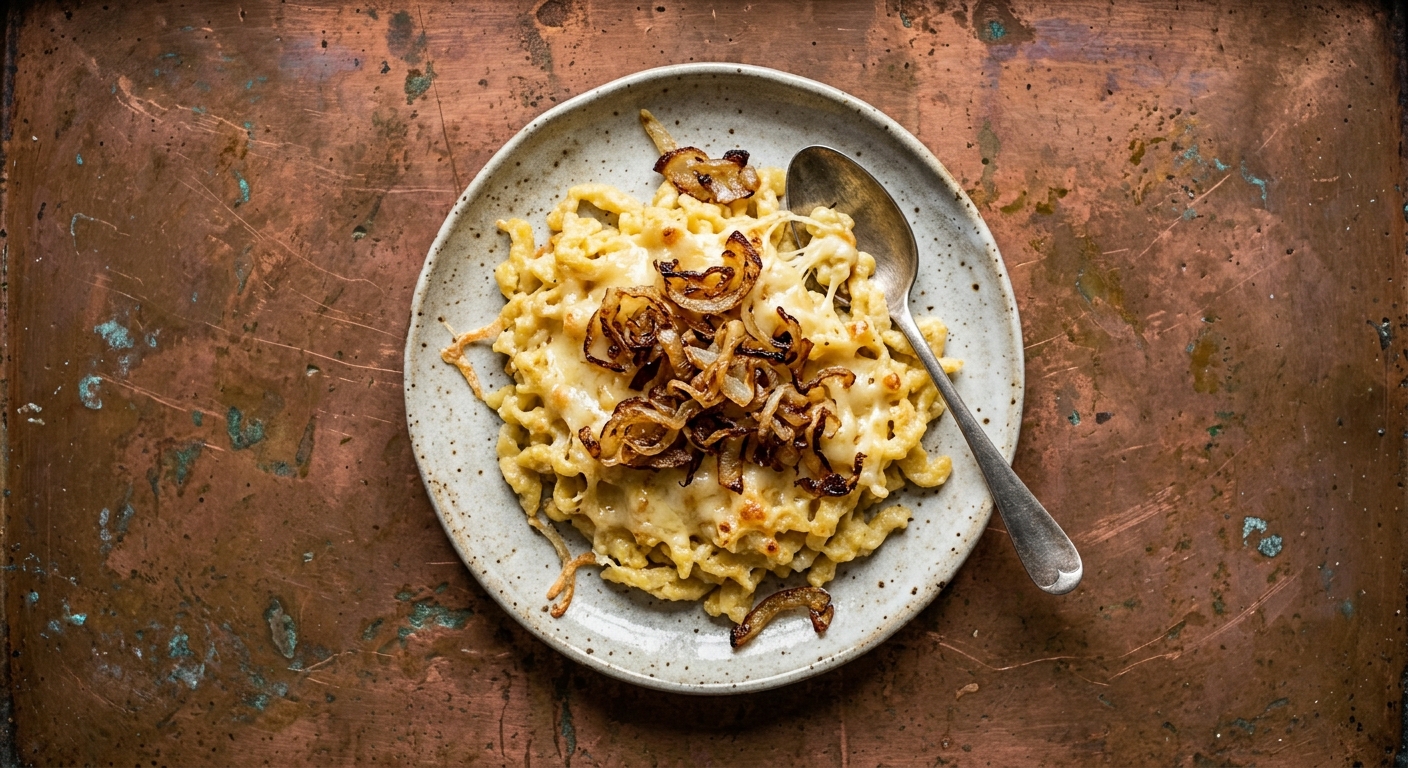 Käsespätzle mit gerösteten Zwiebeln – Hauptgang