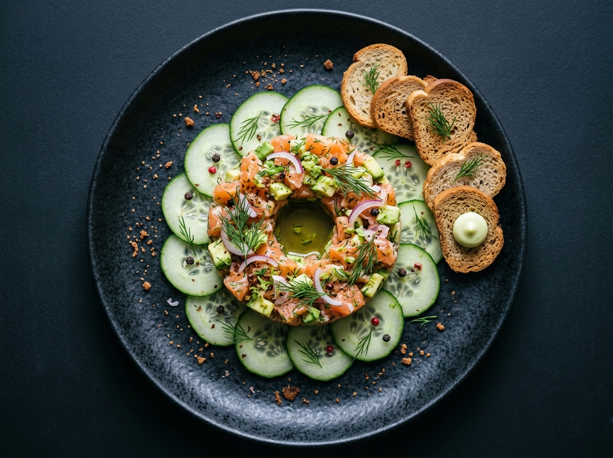 Lachstatar mit Avocado und Dill – Vorspeise