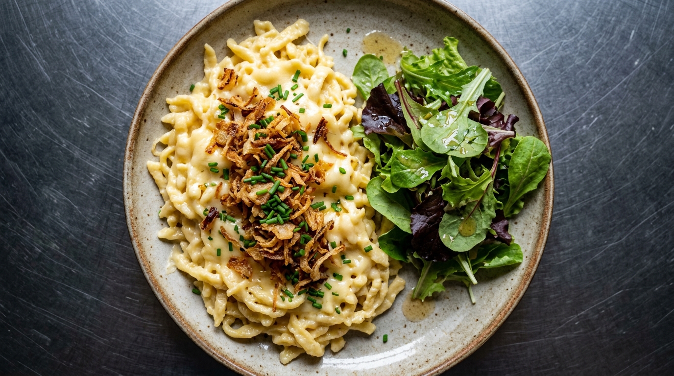 Tiroler Käsespätzle mit Röstzwiebeln – Hauptgang